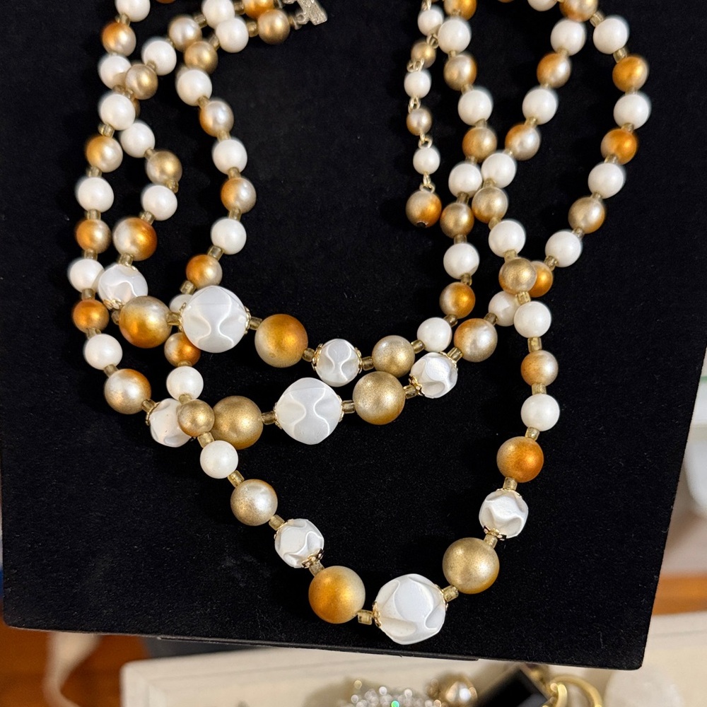 Signed Japan White and Bronze Pearl Necklace Multistrand Jewelry